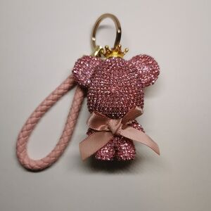 Pink Rhinestone Bear Keychain